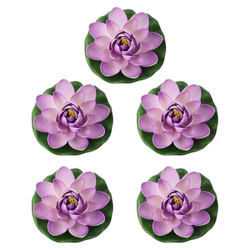 Dasbsug Lot de 5 coussinets de lys artificiels en mousse imperméable flottante pour piscine, aquarium, étang et intérieur ou extérieur