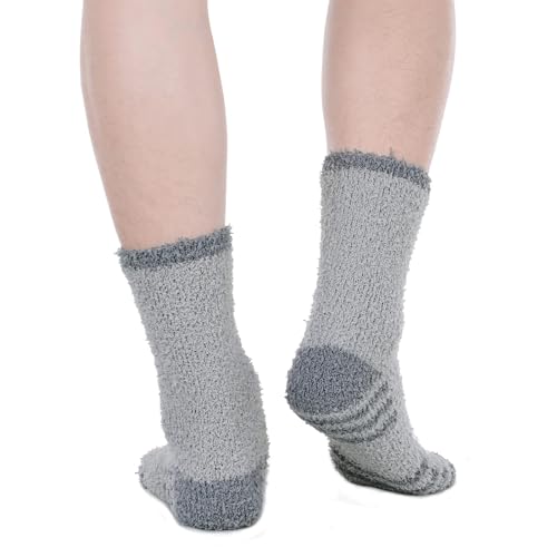 Image of American Trends Men's Fuzzy Slipper Socks - Fluffy Cozy Unisex Winter Warm Sleep Socks