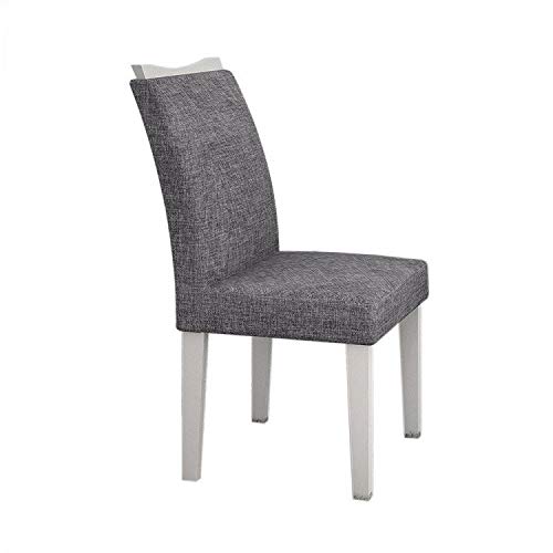 Conjunto Sala de Jantar Mesa Tampo MDF/Vidro Branco 6 Cadeiras Pampulha Leifer Branco/Linho Cinza