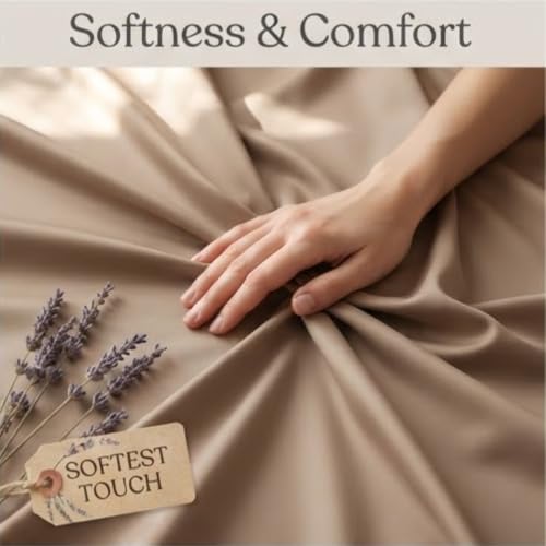 Image of Egyptian Cotton Feel Double Size Flat Bedsheet with 2 Pillow Covers | 1000 TC Soft & Breathable | Taupe Solid Pattern for Bedrooms and Hotels Use (Size: 60 x 100 Inch)