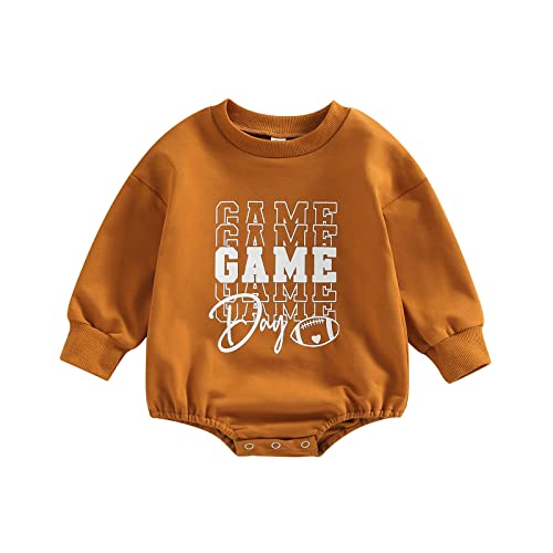 Image of MERSARIPHY Baby Football Sweatshirt Romper Outfit Infant Girl Boy Funny Letter Long Sleeve Bodysuit Fall Winter Clothes
