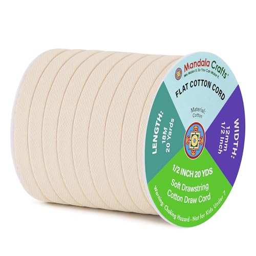 Mandala Crafts 1/2 Inch Cream Flat Drawstring Cord for Hoodies