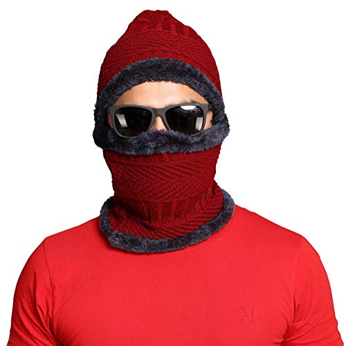 TreegoArt Fashion Herren- und Damen-Winterbekleidung, Hals und Mütze, warme Mützen, weiches Fell, gestrickte Mützen und Mütze, Combo, freie Größe (Combo Cap Red) Cover