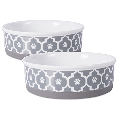 Bone Dry Lattice Collection Pet Bowl & Canister, Large Set, 7.5X2.4", Gray, 2 Piece #TOP25