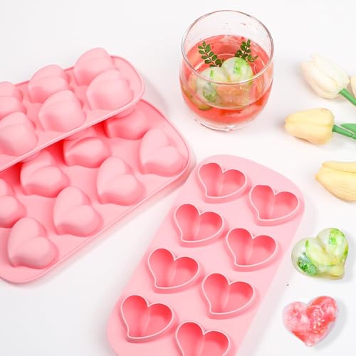 Webake Heart Ice Cube Tray Silicone 3 Pcs Heart Shape Ice Cube Moulds Valentines Chocolate Moulds for Chocolate Ice Cube, Wax Melt - Image 3
