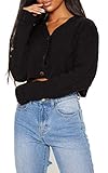 Crazy Girls Women's Ladies Long Sleeve 3 Button Cropped Chunky Aran Cable Knitted Grandad Cardigan (8-10, Black)