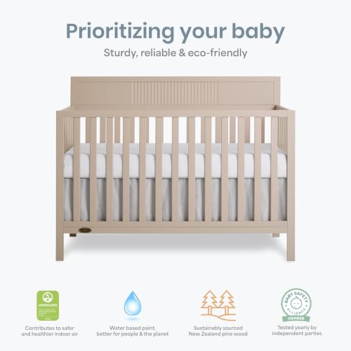 Image of Dream On Me Ivy 5-in-1 Convertible Full-Size Baby Crib in Almond Butter, GreenGuard Gold & JPMA Certified, 3 Mattress Heights, Converts to Toddler, Day & Full-Size Bed, Safe & Stylish Nursery