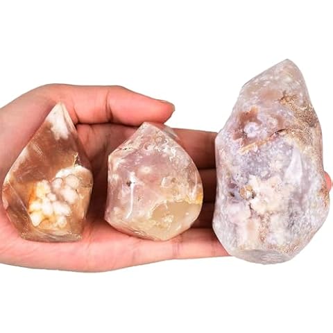 AMOYSTONE Cherry Blossom Agate Flame Shaped Stone Towers Obelisk Flower Agate Natural Healing Crystal Quartz Reiki Energy Decoration Home Office Small 1.0LBS Cover