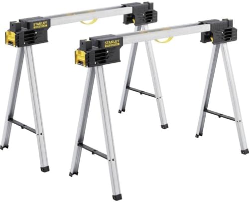 Stanley - FatMax Unterstellböcke (aus Metall, mit klappbaren Metallbeinen, bis 900 kg belastbar, mit V-förmiger Nut, geeignet für Einhandzwingen, 2 Stück) FMST1-75763