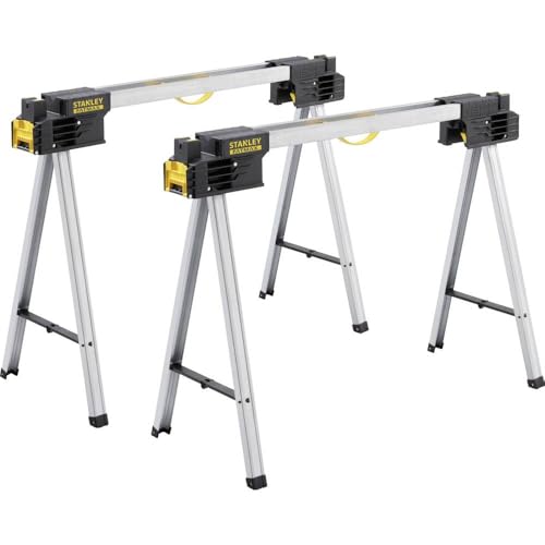 STANLEY FATMAX 900kg Chevalet de scie pliant en métal (paire) - Établi portable et durable avec pieds en métal, FMST1-75673