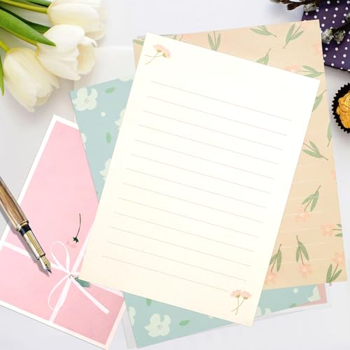 KSIWRE 48 PCS Stationery Paper and Envelopes Set,Cute Floral Stationary Set for Writing Letters,Double Sided Printing,Letter Writing Kit - Image 3