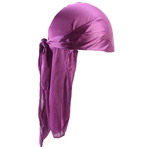 Unisex Deluxe Sedoso Durag Extra Larga Cola Headwraps Pirata Tapa del Cabezal Color Sólido Wrap Cap Turbante para Hombres De Las Mujeres