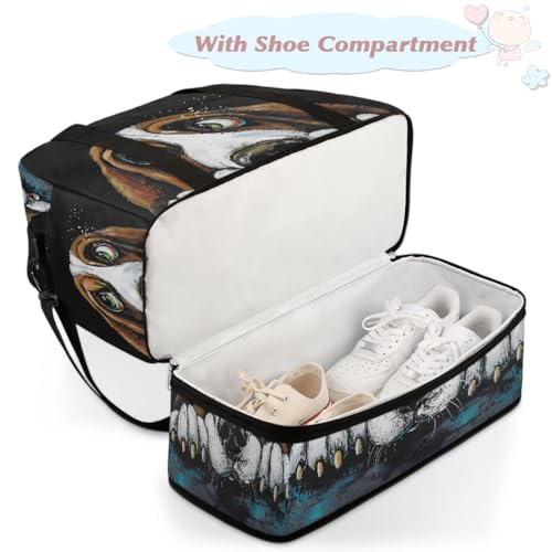 Dog Cartoon Animal Travel Duffle Bags With Shoes Compartment for Women Men Weekender Overnight Bag Foldable Sports Tote Gym Carry On Luggage Handlebag for Travel Yoga Hospital Workout4