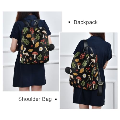 Mochila antirrobo para mujer Woodland Mushrooms con pompón decorativo para viaje 7