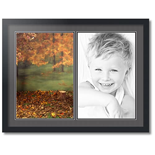 ArtToFrames Collage Photo Frame Double Mat with 2 - 12x18 Openings and Satin Black Frame