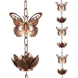 8.8ft Rain Chain for Gutters Downspouts Outside,Butterfly Rain Chain Cups with 12 Copper Chain Adjustable Lotus Rain Catcher Chain Functional and Decorative Replacement for Gutter Downspouts