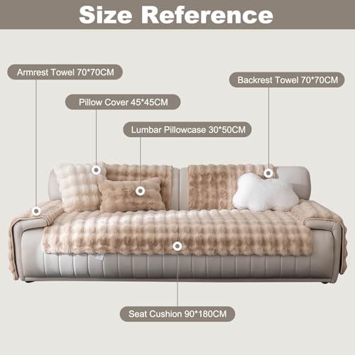 Aocase Sofa Covers, Plush Sofa Cover, Sofa Slipcovers, Non-Slip Sofa Cover 1 2 3 Seater, Fluffy Sofa Cover, L-Shaped Corner Sofa Cover Sofa Protector Machine Washable,Cream white,110×210cm - Image 2