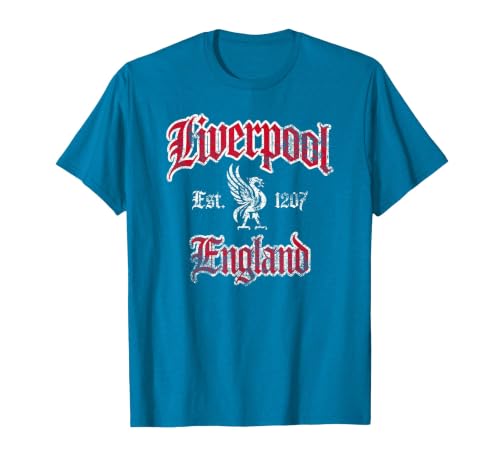 Liverpool England Est. 1207 Red and White Distressed Print T-Shirt, Men, Sapphire Blue, Small