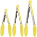 Yellow Kitchen Tongs with Silicone Tips - Set Of 3 Silicone Locking Tongs for Cooking-7,9,12" - For BBQ Grill, Oven Baking, Salad Steak Vegetable Pasta | BONUS Ebook| Stainless Steel Utensils