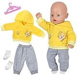 Baby Puppen Puppenkleidung 35-43 cm, Animal Element Kapuzensweatshirt+ 1 graue Hose + 1 Paar Socken +1 Hänger, Puppenkleidung für 14-18 Zoll Puppen, Geschenk für Kinder Mädchen Jungen