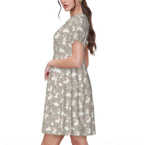 Robe à manches courtes imprimée lapin de Pâques textile fluide premium