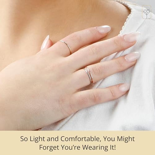 MAX + STONE Solid 14K Gold Wedding Bands for Women Men in Yellow Gold | 1mm Thin Stackable Rings For Women | Yellow Gold Wedding Band Stacking Solid Gold Ring in Size 93