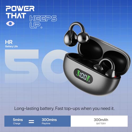 Image of Fire-Boltt Aero Clip OWS Earbud w /Clip-On Fit, Custom EQ, Wireless Bluetooth TWS,50H Playtime, 50ms Low Latency, Display on Charging Case, App Support, Touch Controls, Gaming & Music - Midnight Black