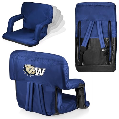 Image of PICNIC TIME NCAA Wingate University Bulldogs Ventura Reclining Stadium Seat with Back Support, Bleacher Seat, Beach Floor Chair, (Navy Blue)