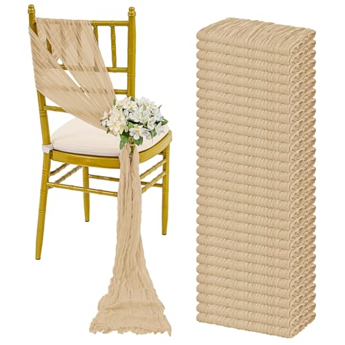 YJYQHYX 30 PCS Beige Cheesecloth Chair Sashes, 16 x 108 inch Chair Sashes