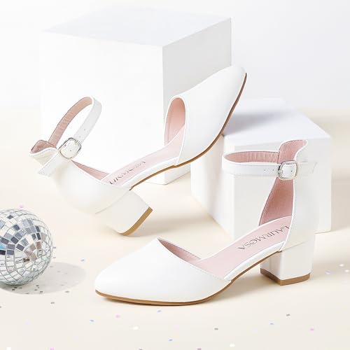 Flower Girl Shoes Closed Toe Heels for Girls Dress Shoes Ankle Strap High Heels for Kids Pointed Toe Block Chunky Pump for Little Big Kids Wedding Party4