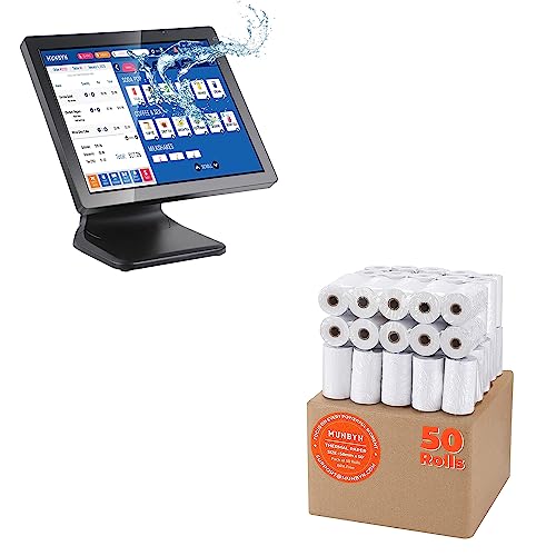 Image of MUNBYN POS Touch Screen Monitor 17-inch 400 nits Flat Capacitive LED Touchscreen Monitor POS System and 2 1 /4 x 50ft Thermal Paper (50 Rolls)