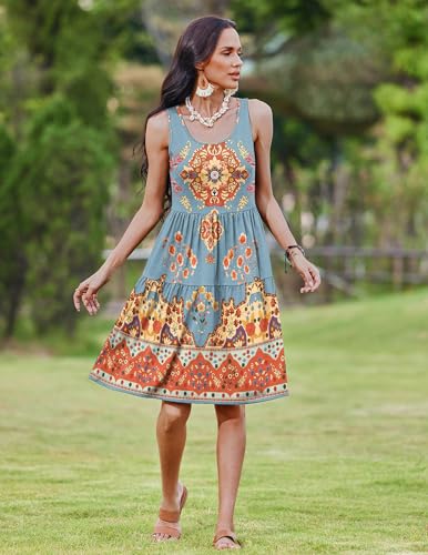 Image of Zeagoo Womens Summer Sleeveless U Neck Midi Dress Fashion Casual Fit Flowy Tiered Boho Beach Vacation Sundress