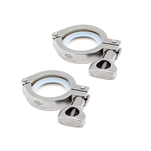 QiiMii Stainless Steel 304 Heavy Duty Sanitary Clamp Single Pin Tri Clover 1.5 inch with 1 pc Silicone Gasket, 2 Pack