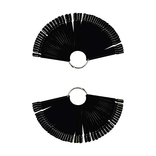GOGOONLY 100 pcs Black Tips Fan-shaped Nail Art Display Chart Acrylic False Tips Practice Tool with Ring - BH000853
