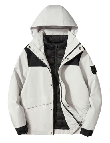 Echinodon Kids 3 In 1 Winter Jacket Water Resistant Warm Padded Jacket Child Detachable Inner Coat Outdoor Walking Hiking Jacket White 170
