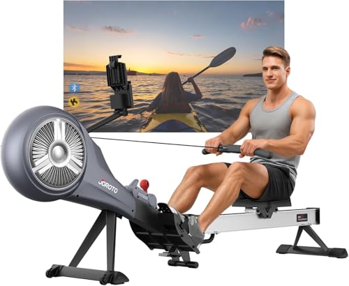 JOROTO Rowing Machine for Home, Air Rowing Machine with 6 Levels, Air Resistance Rower, Max 350 lbs Weight Capacity, App Compatible, Black