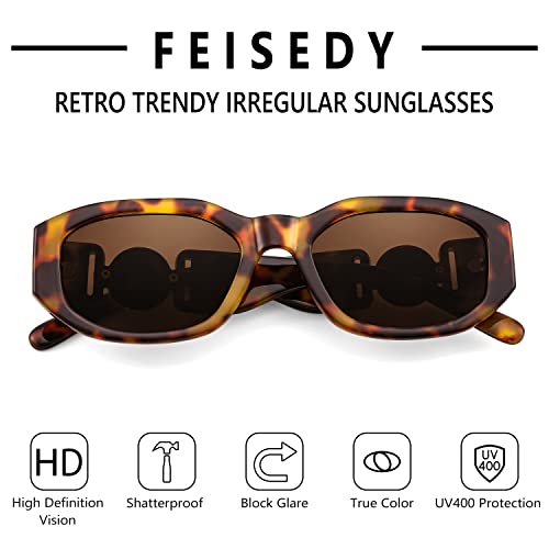 Image of FEISEDY Retro Trendy Rectangle Sunglasses Women Men Narrow Shades B2322 | |Vintage Shades |UV400 Protection |Blocks Glare |Women & Men |Comes With A Storage Case
