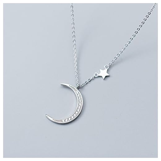 WJCGX 925 Collar De Plata Colgante De La Moda Coreana De Las Mujeres Estrellas Luna Diamante Corto Clavícula