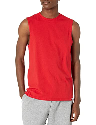 Russell Athletic Men's Cotton Performance Sleeveless Muscle T-shirt,True red,Large