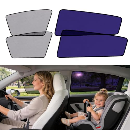 Tesla Model 3 Car Window Shades for Side Windows Sun Shade Static Cling | Front for Driver Visibility | Rear for Baby Sun Protection | Specific fit Frameless Doors | 2018-2026