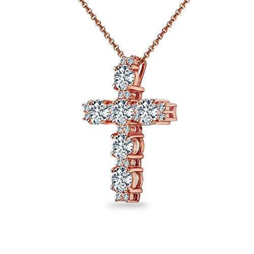 B. Brilliant Rose Gold Flashed Sterling Silver Round-Cut Aaa Cubic Zirconia Large Cz Necklace Cross For Women With Gift Box #TOP2