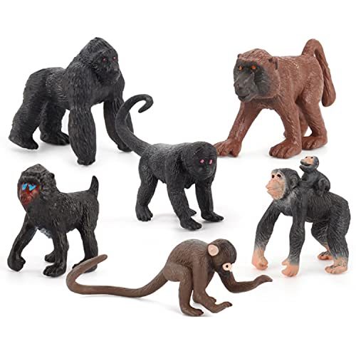 JOKFEICE 6pcs Small Monkey Figurines Realistic Animal Figure Early Educational Toys Science Project Christmas Birthday Gift for Kids