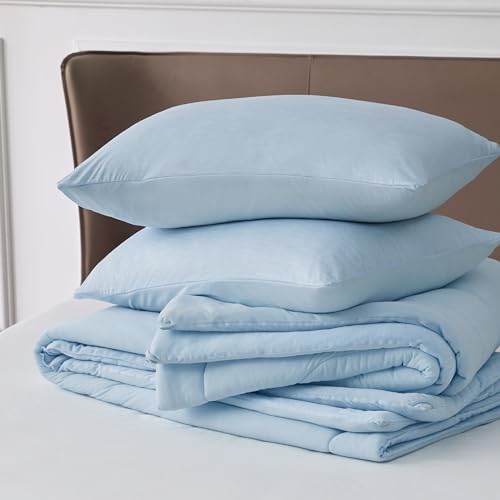 Image of Bedsure Queen Comforter Set - Cooling and Warm Bed Set, ICY Blue Reversible Bedding for All Season, 3 Pieces, 1 Queen Size Comforter (88 inchx88 inch) and 2 Pillow Cases(20 inchx26 inch)