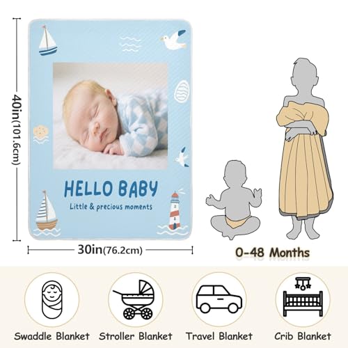 Custom Cute Baby Photo Cartoon Blue Boat Seagull Blanket for Baby Breathable para personalizados Bunny Baby Blanket with Name for Nursery Stroller Crib 30x40in cobijas para3