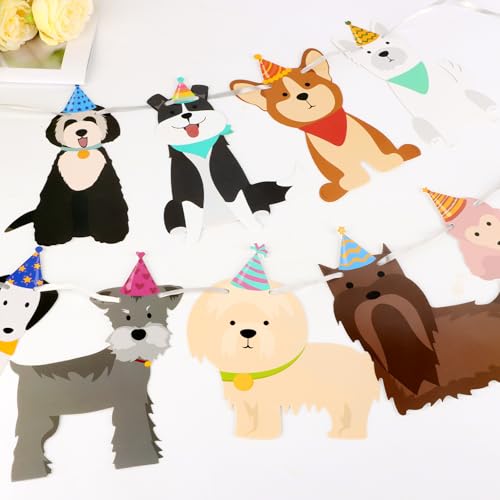 Image of Dog Birthday Banner Dog Themed Party Decorations Cute Puppy Garlands Decorations for Kids Boys Girls Birthday Backdrop Decor Pet Puppy Party Supplies