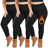 we fleece 3 Pack Plus Size Fleece Lined Leggings Women -Stretchy X-Large-4X Warm Winter Yoga Pants Thermal Leggings Black/Black/Black