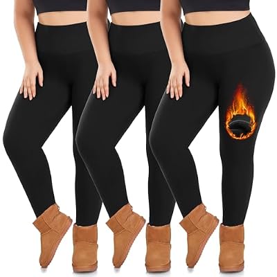 we fleece 3 Pack Plus Size Fleece Lined Leggings for Women