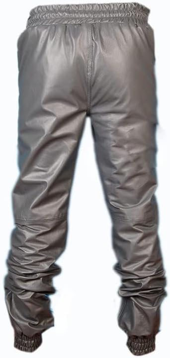 Leather Trens Lambskin Leather Men's Atheletic Grey Color Casual, Party Sweat Pant LTSP58