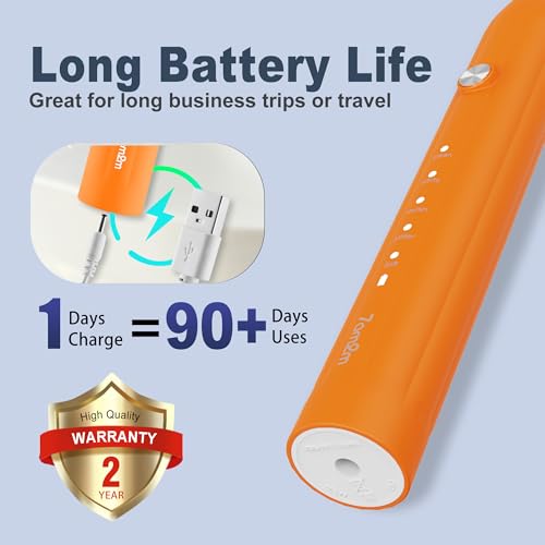 Image of 7AM2M Sonic Electric Toothbrush for Adults and Kids, with 8 Brush Heads and Travel Case,5 Modes with 2 Minutes Built in Smart Timer, One Charge Use for 90 Days, Rechargeable Toothbrushes (Orange)