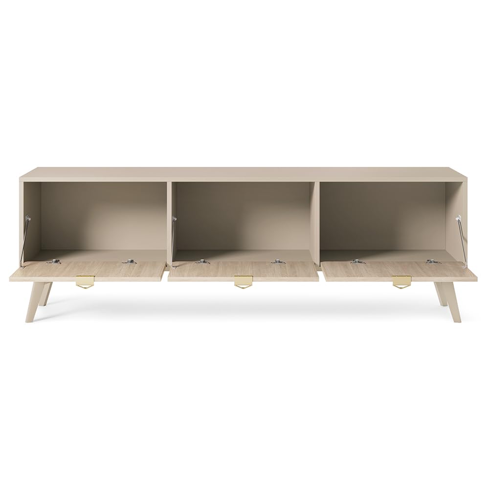 Lomadox Wohnmöbel Set Wohnwand beige, Front mit Fischgrätenmuster, 3-teilig, 1 Lowboard, 1 Regal, 1 Kommode